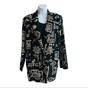 Vintage Ship' N Shore Shoulder Pads Black Blazer Floral Pattern S